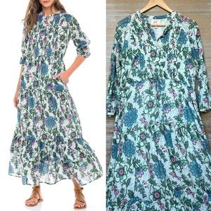 Banjanan Bazaar Maxi Dress Freyja Floral Boho Preppy Cotton Summer Womens M